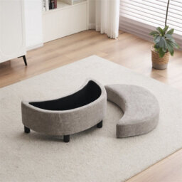 Abrihome Chenille Swivel Armchair With 3 Back Cushion Pillow Ottoman Crescent Stool  - thumbnail 8