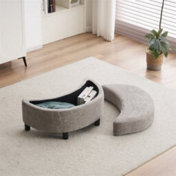 Abrihome Chenille Swivel Armchair With 3 Back Cushion Pillow Ottoman Crescent Stool  - thumbnail 6