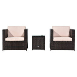 Outsunny 3Pcs Patio 2 Seater Rattan Sofa Garden Furniture Set Coffee W/ Cushions - thumbnail 2