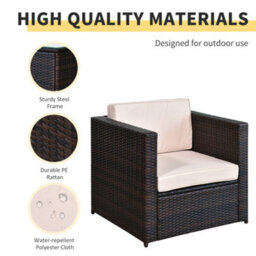 Outsunny 3Pcs Patio 2 Seater Rattan Sofa Garden Furniture Set Coffee W/ Cushions - thumbnail 5