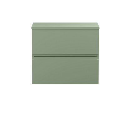 Hudson Reed Urban Satin Green Wall Hung 2 Drawer Vanity Unit With Worktop And Silent Close, 518 X 610 X 390 - image 1