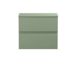 Hudson Reed Urban Satin Green Wall Hung 2 Drawer Vanity Unit With Worktop And Silent Close, 518 X 610 X 390 - thumbnail 1