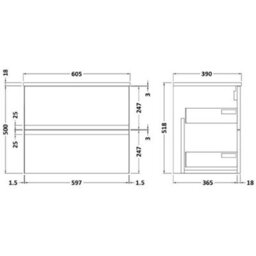 Hudson Reed Urban Satin Green Wall Hung 2 Drawer Vanity Unit With Worktop And Silent Close, 518 X 610 X 390 - thumbnail 3
