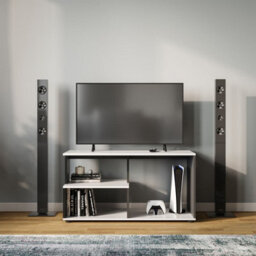 Urbn-Living Urbnliving 80Cm Height White & Black Wooden Side Coffee Table With Storage Shelves Tv Stand - thumbnail 1