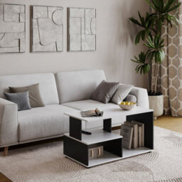 Urbn-Living Urbnliving 80Cm Height White & Black Wooden Side Coffee Table With Storage Shelves Tv Stand - thumbnail 2
