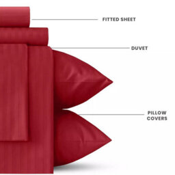 Ameha Red Striped Microfibre Bedding Set Double, Reversible & Breathable Duvet Cover, Fitted Sheet & Pillowcases - thumbnail 2