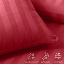 Ameha Red Striped Microfibre Bedding Set Double, Reversible & Breathable Duvet Cover, Fitted Sheet & Pillowcases - thumbnail 3