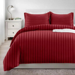 Ameha Red Striped Microfibre Bedding Set Double, Reversible & Breathable Duvet Cover, Fitted Sheet & Pillowcases - thumbnail 6