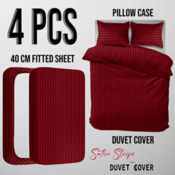 Ameha Red Striped Microfibre Bedding Set Double, Reversible & Breathable Duvet Cover, Fitted Sheet & Pillowcases