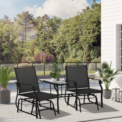 Outsunny Double Glider Companion Rocking Chairs Loveseat Garden Table Black - image 1