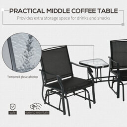 Outsunny Double Glider Companion Rocking Chairs Loveseat Garden Table Black - thumbnail 4