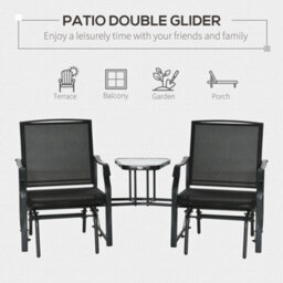 Outsunny Double Glider Companion Rocking Chairs Loveseat Garden Table Black - thumbnail 6