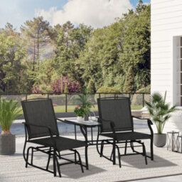 Outsunny Double Glider Companion Rocking Chairs Loveseat Garden Table Black