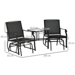 Outsunny Double Glider Companion Rocking Chairs Loveseat Garden Table Black - thumbnail 3