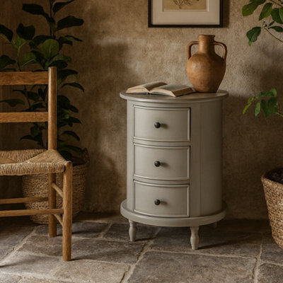 Wyld Haus Thuy Grey Wood Half Moon 3 Drawer Round Side Table, Matt Finish, 450X660X450mm - image 1