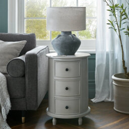 Wyld Haus Thuy Grey Wood Half Moon 3 Drawer Round Side Table, Matt Finish, 450X660X450mm - thumbnail 3