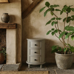 Wyld Haus Thuy Grey Wood Half Moon 3 Drawer Round Side Table, Matt Finish, 450X660X450mm - thumbnail 2