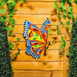 Handcrafted Metal Butterfly Wall Art - 16.5 Inch Talavera Style Celestial Sculpture For Indoor And Outdoor Décor - thumbnail 2