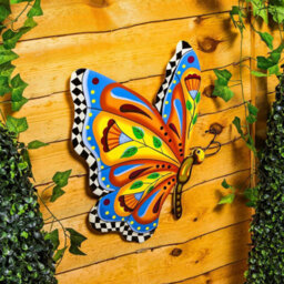 Handcrafted Metal Butterfly Wall Art - 16.5 Inch Talavera Style Celestial Sculpture For Indoor And Outdoor Décor - thumbnail 3