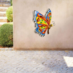 Handcrafted Metal Butterfly Wall Art - 16.5 Inch Talavera Style Celestial Sculpture For Indoor And Outdoor Décor - thumbnail 4