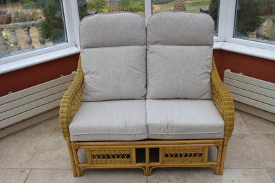 Garden Market Place Gardenmarketplace Portofino Cane Conservatory Furniture -2 Seater Sofa - Cream Colour Fabric