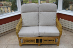 Garden Market Place Gardenmarketplace Portofino Cane Conservatory Furniture -2 Seater Sofa - Cream Colour Fabric - thumbnail 1