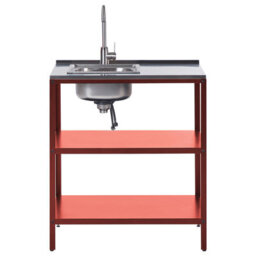 Beliani Outdoor Kitchen Island With Sink Vilama Red Metal - thumbnail 4