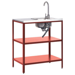 Beliani Outdoor Kitchen Island With Sink Vilama Red Metal - thumbnail 5