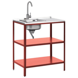 Beliani Outdoor Kitchen Island With Sink Vilama Red Metal
