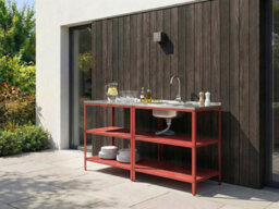 Beliani Outdoor Kitchen Island With Sink Vilama Red Metal - thumbnail 2