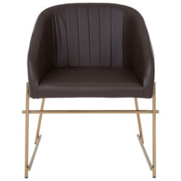 Orsina Brown Faux Leather Armchair, Modern Dining Chair, Luxe Dining Room Accent Chair, Comfortable Dining Chair - thumbnail 2