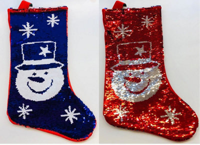 Shatchi Large 45Cm Long Novelty 2In1 Snowman Sequin Santa Stocking Sack Socks  Gifts Bag Decorations Toys, Red/white - image 1