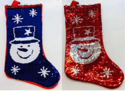 Shatchi Large 45Cm Long Novelty 2In1 Snowman Sequin Santa Stocking Sack Socks  Gifts Bag Decorations Toys, Red/white - thumbnail 1