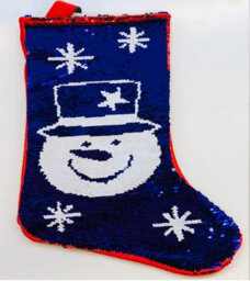 Shatchi Large 45Cm Long Novelty 2In1 Snowman Sequin Santa Stocking Sack Socks  Gifts Bag Decorations Toys, Red/white - thumbnail 2