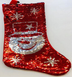 Shatchi Large 45Cm Long Novelty 2In1 Snowman Sequin Santa Stocking Sack Socks  Gifts Bag Decorations Toys, Red/white - thumbnail 3