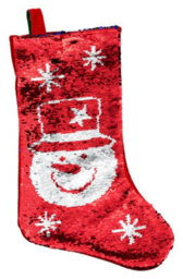 Shatchi Large 45Cm Long Novelty 2In1 Snowman Sequin Santa Stocking Sack Socks  Gifts Bag Decorations Toys, Red/white - thumbnail 4