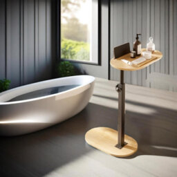 BMBO Wooden Adjustable Side Tray Table Natural Wood - thumbnail 2