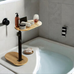 BMBO Wooden Adjustable Side Tray Table Natural Wood - thumbnail 3