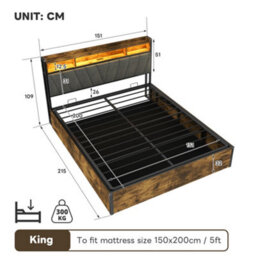 Btm 5Ft King Size Storage Bed, Hydraulic Lift Bed Frame With Rgb Led Headboard, Usb/type-C Charging, Black & Walnut - thumbnail 8