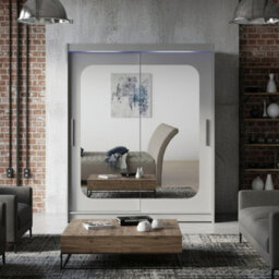 Westa Xii 150Cm Sliding Door Wardrobe With Mirrors Modern Bedroom Storage With Hanging Rails And Shelves Cashmere Rgb Led Colorful - thumbnail 1