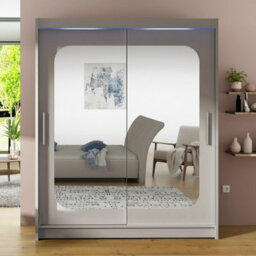 Westa Xii 150Cm Sliding Door Wardrobe With Mirrors Modern Bedroom Storage With Hanging Rails And Shelves Cashmere Rgb Led Colorful - thumbnail 2