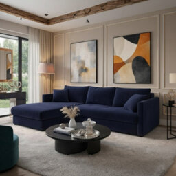 Orea Modern L Shape Sofa Bed With 2 Storage Compartments Reversible Fabric Corner Settee Sleep Function 227X150Cm Blue Left - thumbnail 2