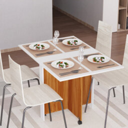 Homcom Folding Dining Table Mobile Writing Desk W/ Casters Teak Colour, White - thumbnail 8