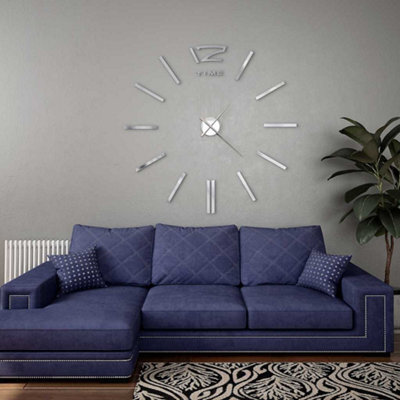Vidaxl 3D Wall Clock Modern Design 100 Cm Xxl Silver 3D Wall Clocks - image 1