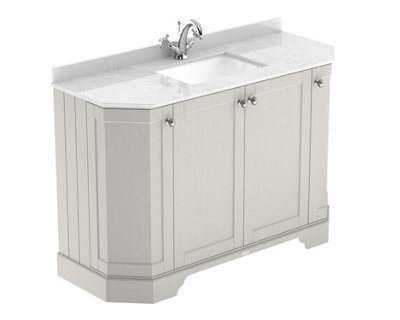 Hudson Reed Floor Standing 4 Door Angled Vanity Unit With 1 Tap Hole White Marble Top & Basin, Timeless Sand, 1236 X 470 mm - image 1