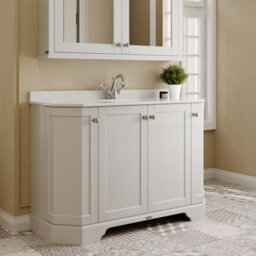 Hudson Reed Floor Standing 4 Door Angled Vanity Unit With 1 Tap Hole White Marble Top & Basin, Timeless Sand, 1236 X 470 mm - thumbnail 4