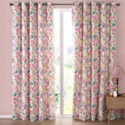 "Catherine Lansfield Tilly Floral Pink 66X90"" Curtain Pair Fully Lined Ready Made" - thumbnail 3
