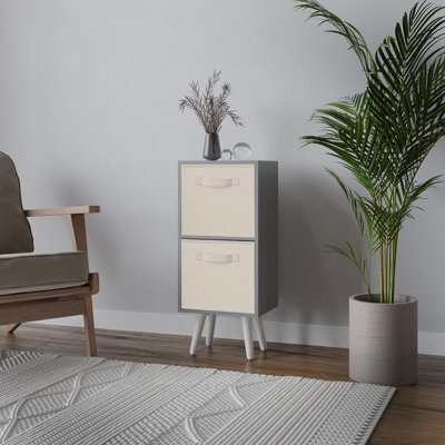 Urbn-Living Urbnliving 54Cm Height Grey Wooden 2 Tier Storage Bookcase White Legs Bedroom Cream Inserts - image 1