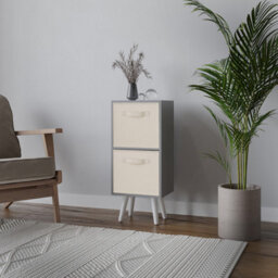 Urbn-Living Urbnliving 54Cm Height Grey Wooden 2 Tier Storage Bookcase White Legs Bedroom Cream Inserts - thumbnail 1