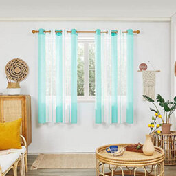 Deconovo Voile Curtains Semi Transparent Soft Decorative Striped Yarn-Dyed Sheer Curtains, 55 X 72 Inch Wooden Green 2 Panels - thumbnail 1